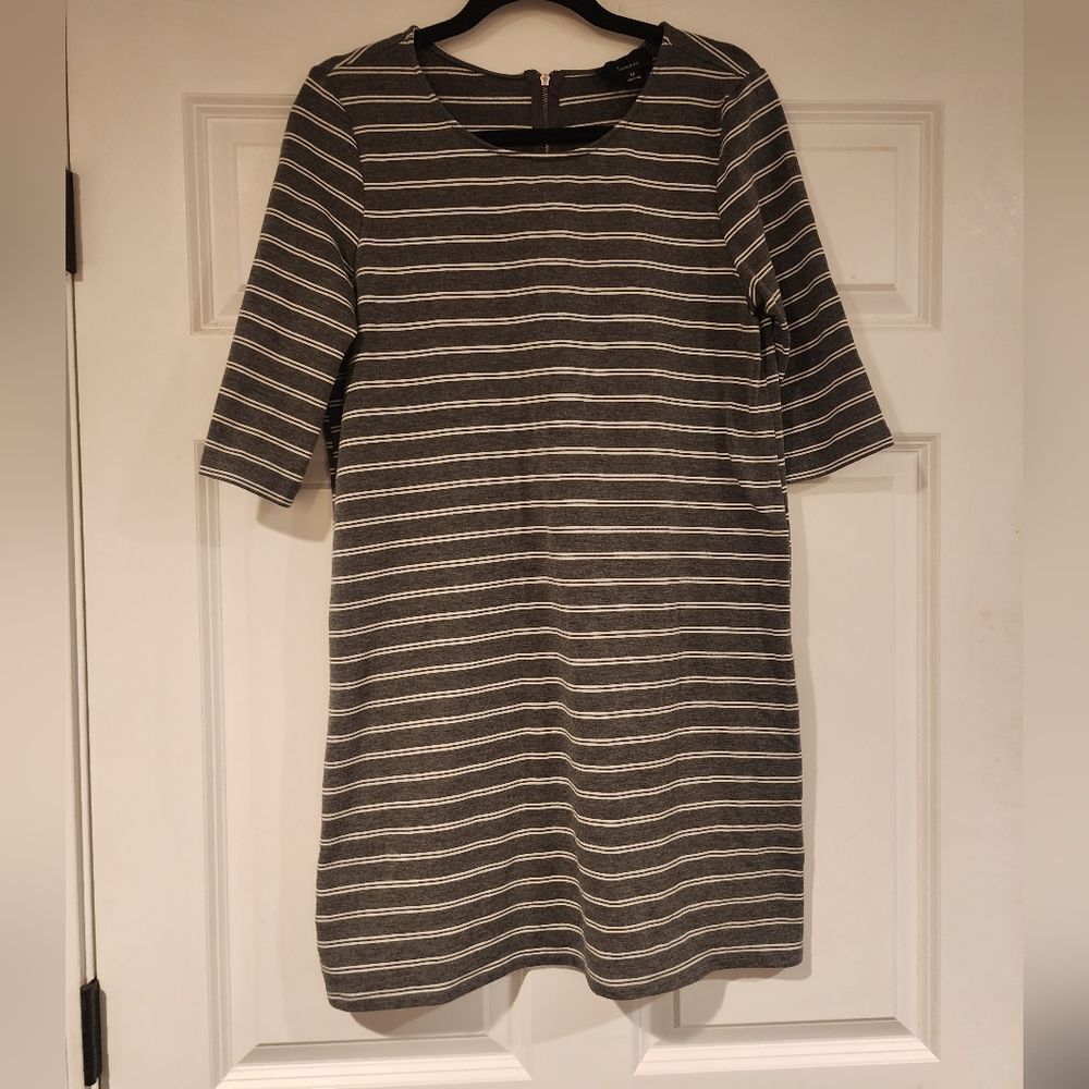 Lumiere stretchy gray and white striped dress M
